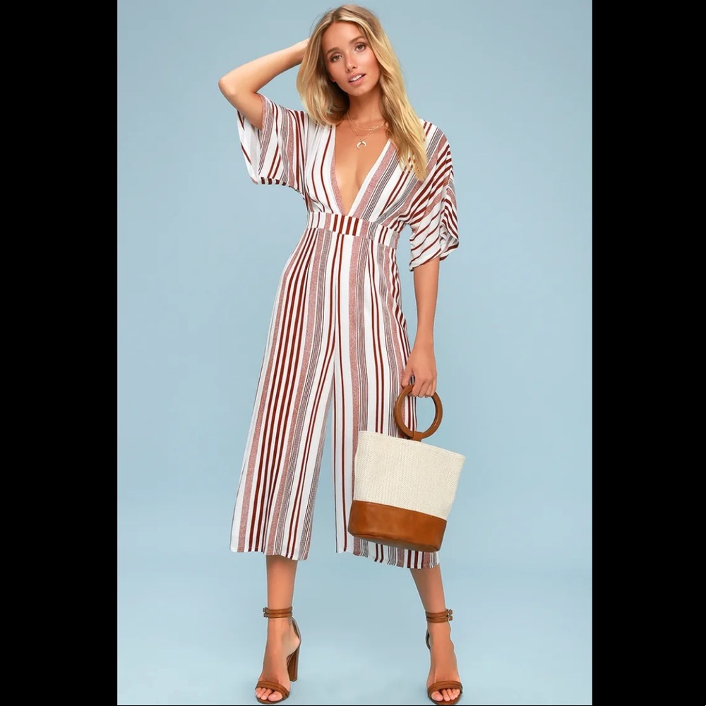 Nwot Lulu’s Hook, Line, And Sinker Rust Red Strip… - image 1